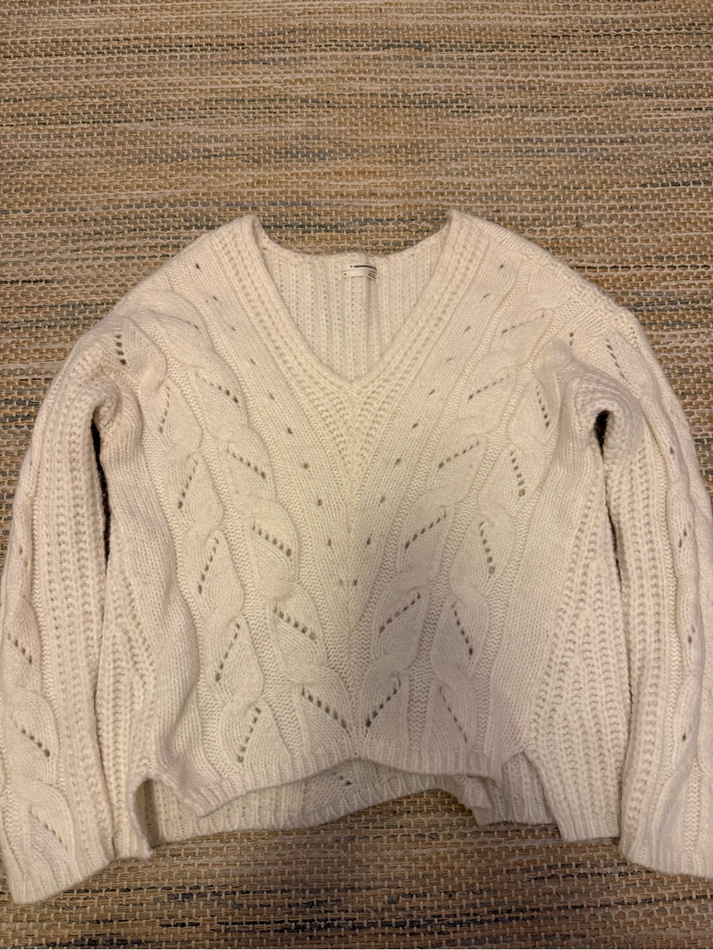 Cream Cable Knit V-Neck Sweater - Anthropologie